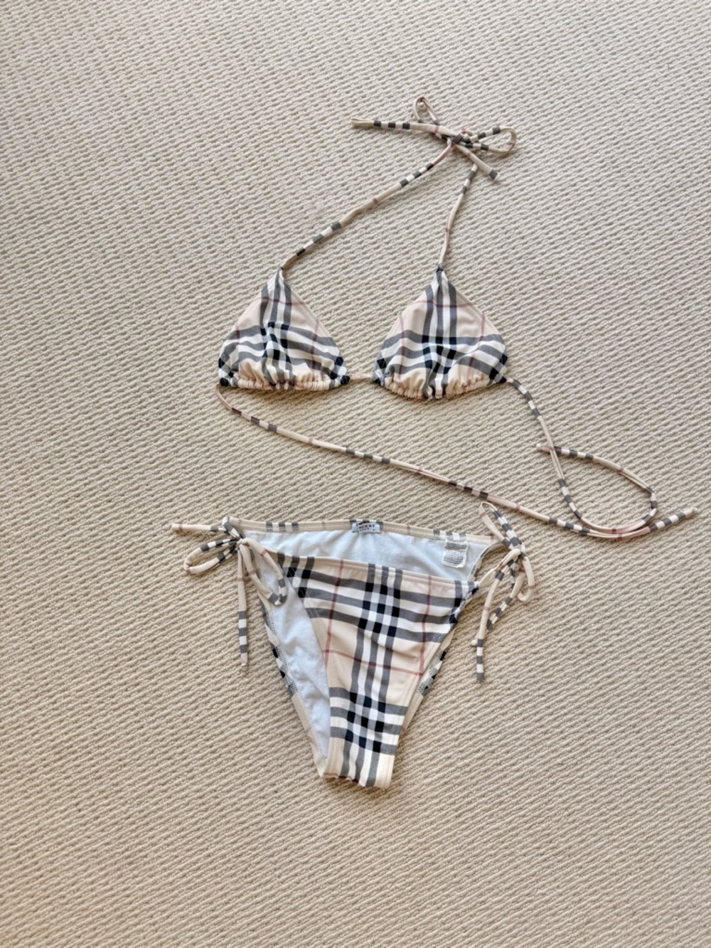 Burberry Beige Check Triangle Bikini Set with Classic Nova Pattern